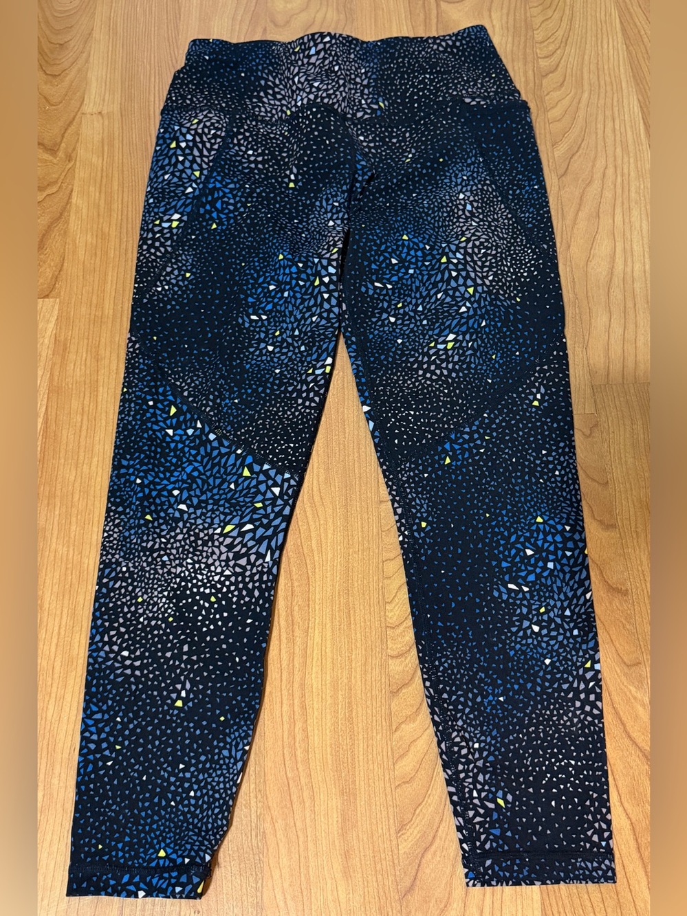 Sweaty Betty Blue Yellow Black 7/8 Length Power Workout Leggings Sz Medium